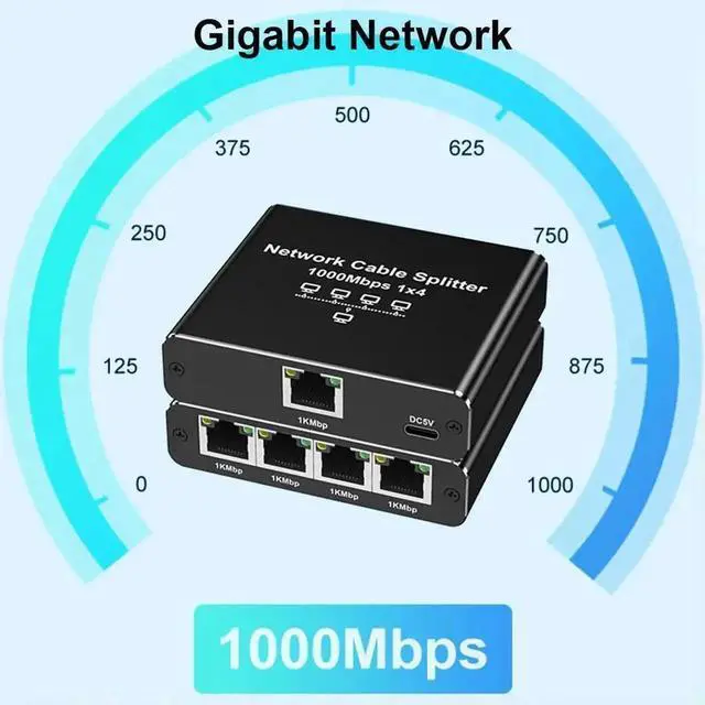 Alt view image 2 of 7 - 1 to 4 Port Gigabit Ethernet Splitter, 1000Mbps High Speed LAN Splitter with USB Power Cord, Supports 4 Devices Online at Once, Compatible with Cat6 Cat7 Cat8 Ethernet Cables