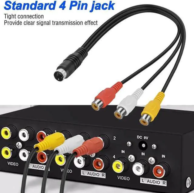 Alt view image 7 of 7 - 0.3M 4 Pin S-Video to 3 RCA Female AV Composite Cable, Mini DIN S-Video to RCA Audio Video Cord Compatible with TV, HDTV, PC, Laptop, DVD, VCR, DVR, CD Player