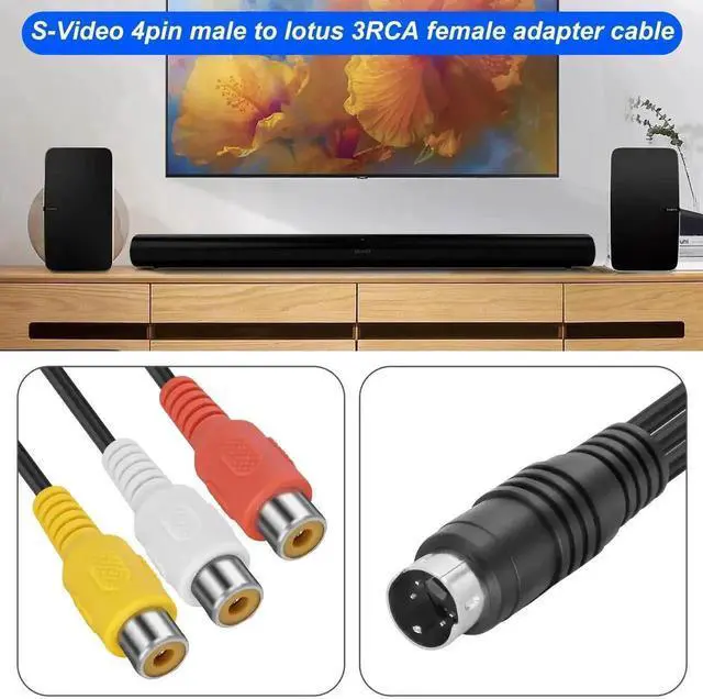 Alt view image 6 of 7 - 0.3M 4 Pin S-Video to 3 RCA Female AV Composite Cable, Mini DIN S-Video to RCA Audio Video Cord Compatible with TV, HDTV, PC, Laptop, DVD, VCR, DVR, CD Player