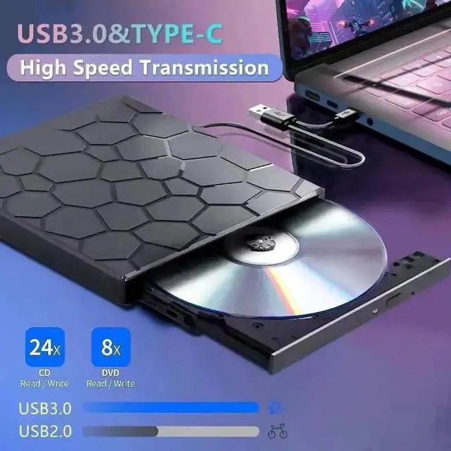 Alt view image 6 of 6 - 8-in-1 External CD DVD RW Drive, Portable USB3.0 & Type-C DVD Burner with 4 USB-A Ports, SD/TF Card Reader, Compatible with Laptop PC Windows 7/8/10/11, Linux & MacOS