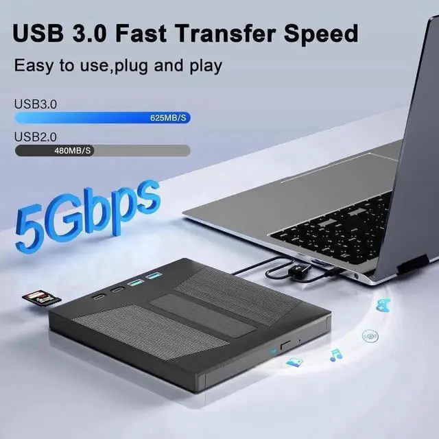 Alt view image 6 of 7 - 7-in-1 External Blu-Ray Drive, USB3.0 & Type-C Portable BD/DVD/CD RW Burner with SD/TF Card Reader, Supports 100G Large Capacity Disc Read & Write, Compatible with Windows XP/7/8/10/11 & Mac Laptops D