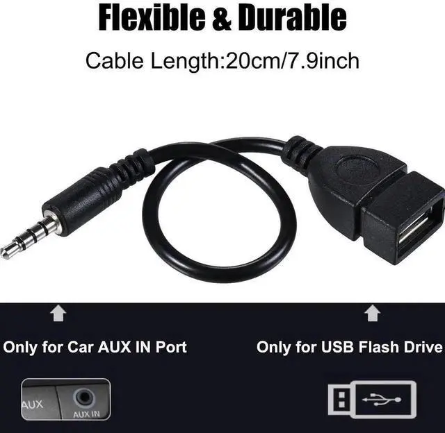 Alt view image 5 of 6 - USB 2.0 Female to 3.5mm Male AUX OTG Adapter Cable, 1/8 Inch Audio Jack Converter for Car Stereo to Play Music from USB Flash Drives