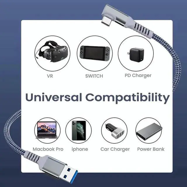 Alt view image 6 of 6 - 5M Braided USB 3.2 Gen1 A to C VR Link Cable Aluminum Shell High Speed Streaming Cord Compatible with Oculus Quest 2