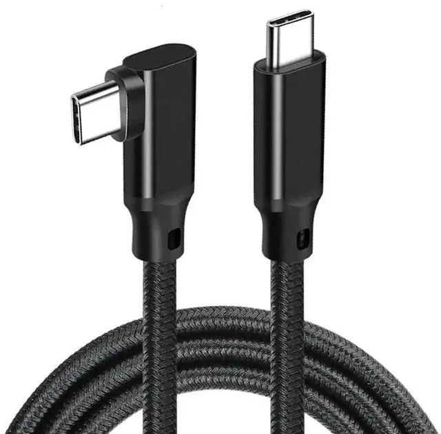 Main image of 90 Degree USB-C to USB-C VR Link Cable 100W 5A Nylon Braided Cord Compatible with Meta Quest 3S 3 2 Pro Pico 4 Ultra 4 PC VR Gaming Headset Black