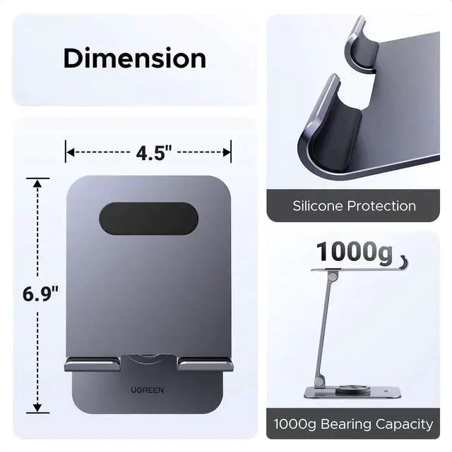 Alt view image 4 of 6 - UGREEN 360° Rotating Base Aluminum Tablet Desk Stand Multi-Angle Adjustable Holder Compatible with iPad Pro Air Mini 13 12.9 11 Inch