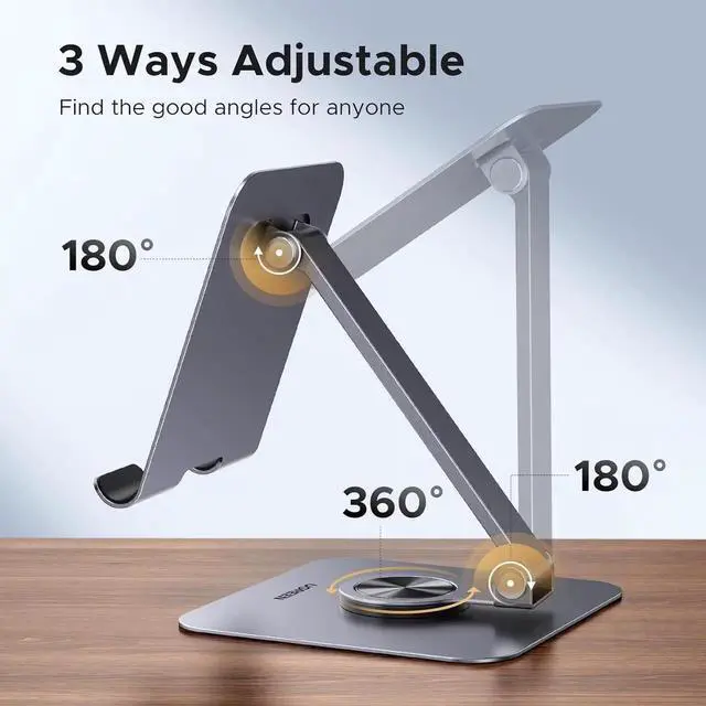 Alt view image 3 of 6 - UGREEN 360° Rotating Base Aluminum Tablet Desk Stand Multi-Angle Adjustable Holder Compatible with iPad Pro Air Mini 13 12.9 11 Inch