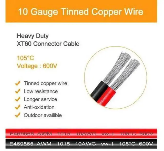 Alt view image 3 of 6 - AJMRTC XT60i Female to O-Ring Lug Terminal Extension Cable 2 Pack, 10AWG 1.64FT(0.5M) Heavy Gauge Power Wire, Over 16A XT60i-f O Ring Connector Cord for RC LiPo Battery, DIY Portable Power Projects