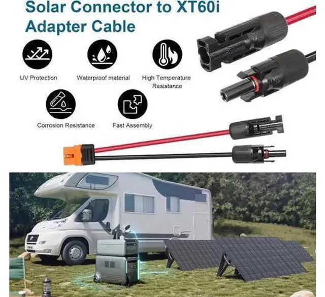 Alt view image 4 of 6 - AJMRTC MC4 to XT60i Cable, 12AWG 1.5M(4.92FT) Solar Panel Adapter Wire, MC4 Male Female to XT60i-F Female Connector Extension Cord for Portable Power Station, Solar Generator, Off-Grid Solar System
