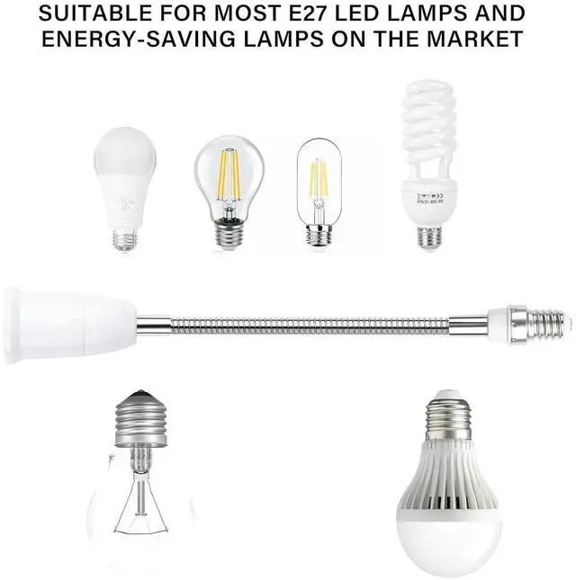 Alt view image 6 of 7 - AJMRTC 2 Pack E14 SES to E27 ES Light Socket Extender, 30CM Flexible Lamp Holder Extension, 360° Adjustable Bulb Base Converter Adapter for Pendant Light, Wall Lamp, Indoor Lighting Fixtures