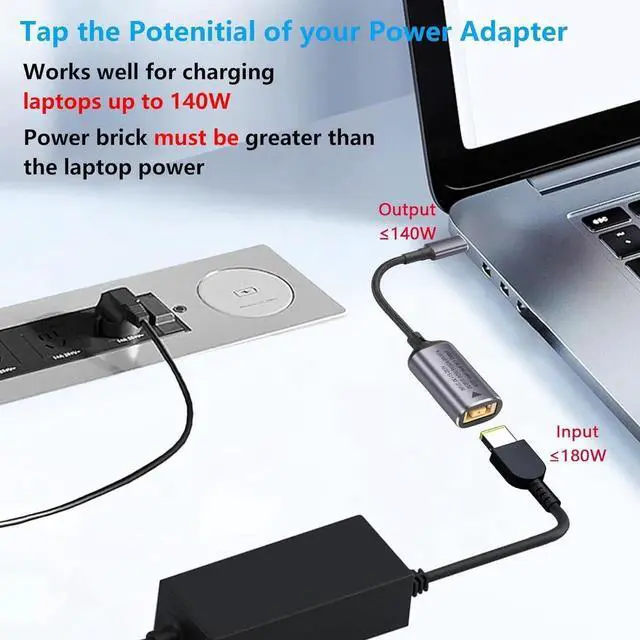 Alt view image 6 of 7 - AJMRTC 140W PD Slim Tip Square Female to USB C Male Charging Cable, Type-C Power Delivery Converter Cord with Auto PD Recognition Chip, for USB-C Laptops, Tablets & Smartphones