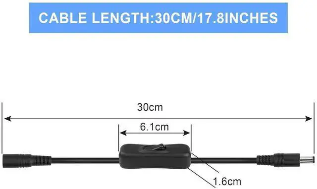 Alt view image 2 of 7 - AJMRTC 30CM DC 5.5x2.1mm Male to Female Power Cable, 16AWG Wire with Inline Rocker On/Off Switch, DC Power Adapter Cord for LED Light Strips, CCTV Security Camera, 2 Pack
