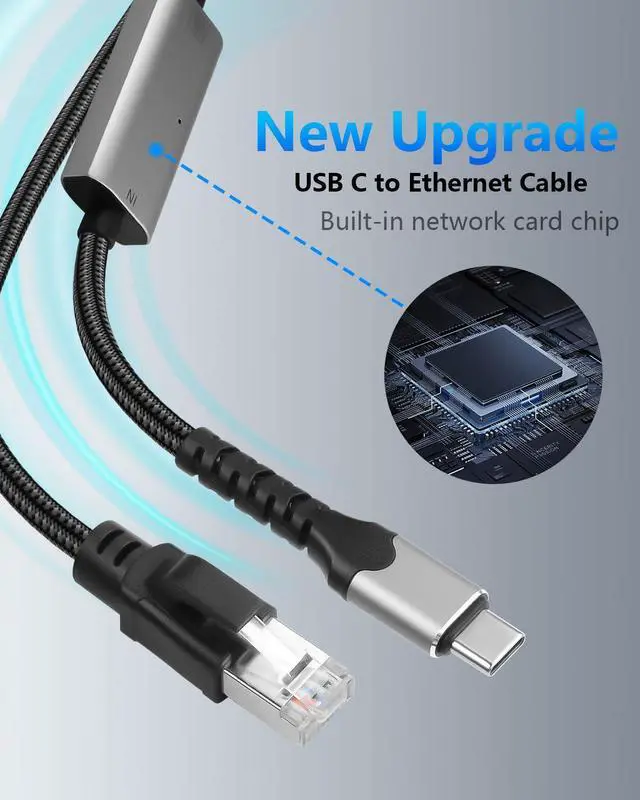 Alt view image 3 of 7 - AJMRTC 1.2M Type C to RJ45 Ethernet Cable, 2.5Gbps USB-C to 2500Mbps LAN Network Adapter, Wired Internet Cord Compatible with MacBook, iPhone 15 Series, Laptop, Steam Deck, Smart TV, Plug & Play