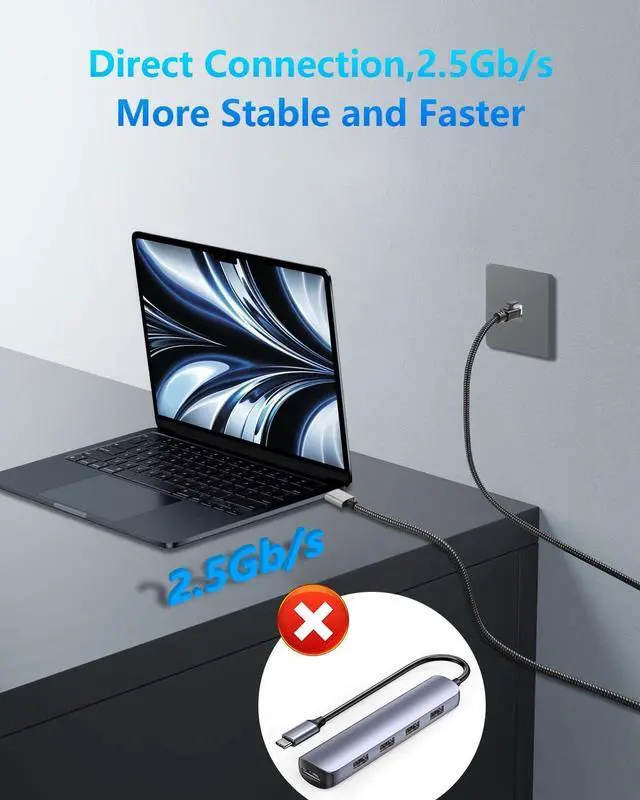 Alt view image 5 of 7 - AJMRTC USB 3.0 to RJ45 2.5Gbps Ethernet Cable 1.2M/4FT, USB-A 2500Mbps LAN Wired Network Adapter Converter Cord, Plug and Play for Laptop, Desktop Computer, Smart TV, TV Box, Switch