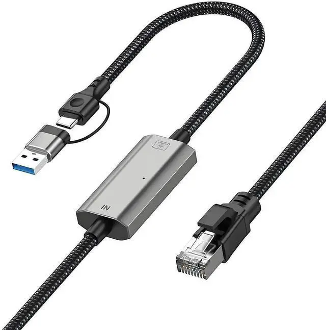 Main image of AJMRTC 1.2M/4FT 2-in-1 USB 3.0 & Type-C to RJ45 Ethernet Cable, 5Gbps 5000Mbps LAN Network Adapter, Plug & Play Wired Internet Cable Compatible with Laptop, MacBook, iPhone15, Steam Deck, Smart TV