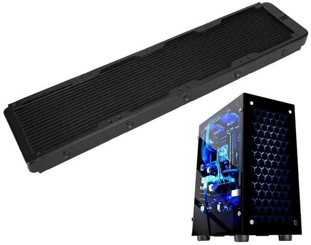 Alt view image 3 of 7 - 480mm Aluminum Liquid Cooling Radiator, 18-Tube G1/4 Thread Heat Exchanger Water Air Cooled Heatsink, Fast Heat Dissipation Desktop PC Radiator for CPU GPU Custom Water Cooling Loop