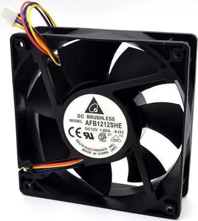 Main image of AFB1212SHE 12038 Cooling Fan, 120mm×38mm DC 12V 1.6A 4-Pin PWM Brushless Fan with 40cm Long Cable, Delta High Airflow Fan for Server Cabinet & Industrial Cooling