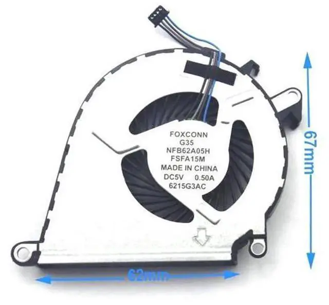 Alt view image 5 of 5 - CPU Cooling Fan Replacement for Foxconn NFB62A05H FSFA15M, PN:858970-001, DC5V 0.5A 4-Pin PWM Fan, Compatible with HP 15-AX020TX 15-AX030TX