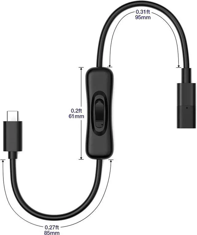 Alt view image 2 of 7 - AJMRTC 1ft USB 3.1 Gen1 Type-C Male to Female Extension Cable with On/Off Power Switch, Full Function USB-C Extender Cord Support 10Gbps Data, 4K Video Output & PD Fast Charging for Laptop Phone Table