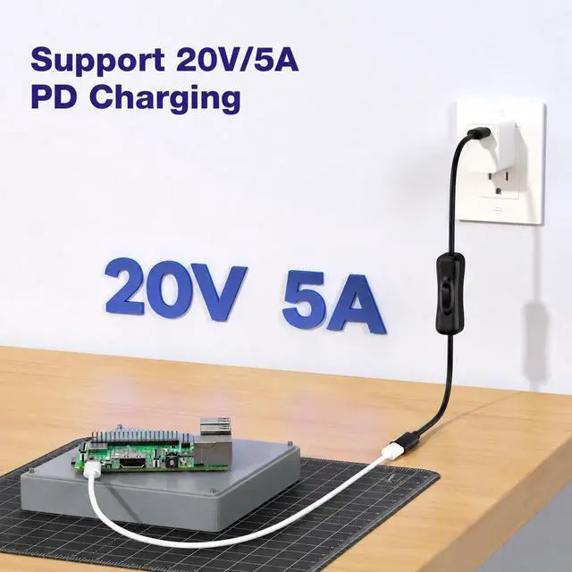 Alt view image 5 of 7 - AJMRTC 1ft USB 3.1 Gen1 Type-C Male to Female Extension Cable with On/Off Power Switch, Full Function USB-C Extender Cord Support 10Gbps Data, 4K Video Output & PD Fast Charging for Laptop Phone Table