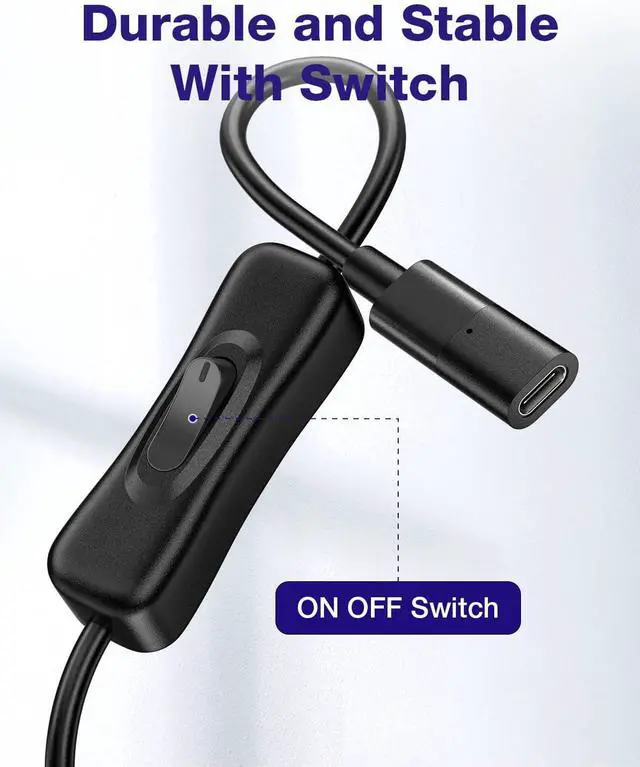 Alt view image 3 of 7 - AJMRTC 1ft USB 3.1 Gen1 Type-C Male to Female Extension Cable with On/Off Power Switch, Full Function USB-C Extender Cord Support 10Gbps Data, 4K Video Output & PD Fast Charging for Laptop Phone Table