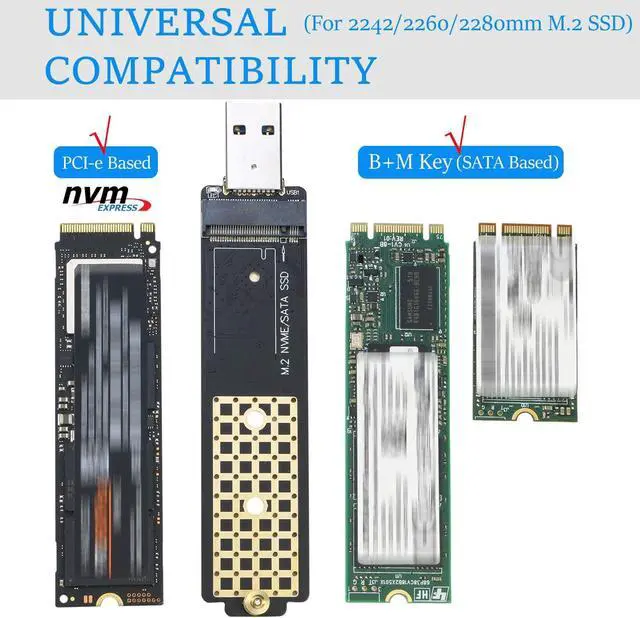 Alt view image 5 of 6 - AJMRTC M.2 to USB 3.1 Gen1 Adapter, NVMe & SATA NGFF SSD Reader Card, Dual Protocol Converter Support M Key PCIe NVMe SSD / B+M Key SATA M.2 External Enclosure Dock for 2230 2242 2260 2280 Drives
