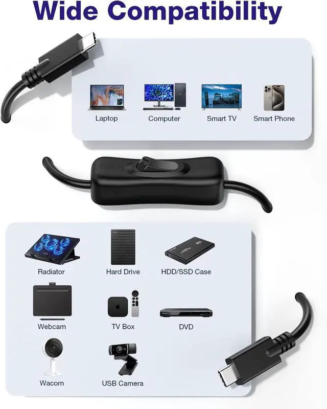 Alt view image 5 of 7 - AJMRTC 3.3FT USB Type-C to C Cable with On Off Switch, USB 3.1 Gen1 Full Function Extender Cord, 10Gbps Data, 4K Video & 20V 3A PD Charging Compatible with USB-C Laptop, Smartphone, Docking Hub