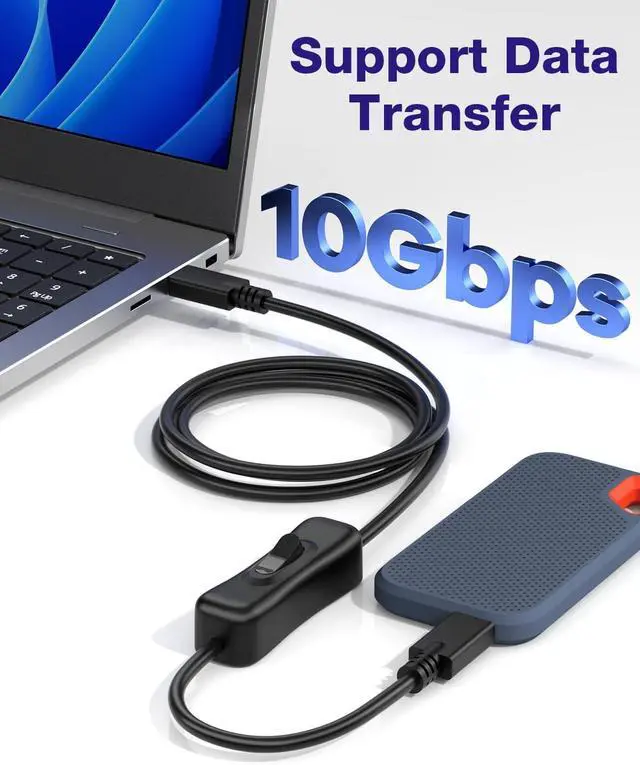Alt view image 7 of 7 - AJMRTC 3.3FT USB Type-C to C Cable with On Off Switch, USB 3.1 Gen1 Full Function Extender Cord, 10Gbps Data, 4K Video & 20V 3A PD Charging Compatible with USB-C Laptop, Smartphone, Docking Hub