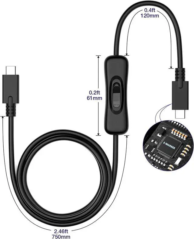 Alt view image 2 of 7 - AJMRTC 3.3FT USB Type-C to C Cable with On Off Switch, USB 3.1 Gen1 Full Function Extender Cord, 10Gbps Data, 4K Video & 20V 3A PD Charging Compatible with USB-C Laptop, Smartphone, Docking Hub