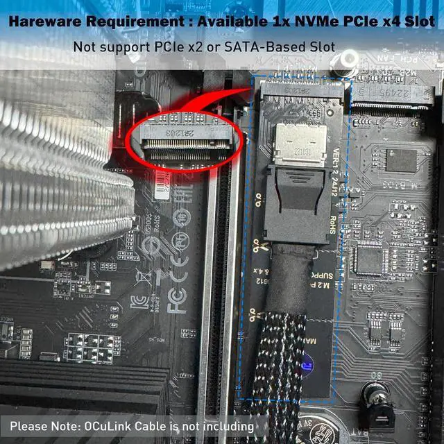 Alt view image 4 of 7 - AJMRTC M.2 NVMe PCIe 4.0 x4 to OCuLink SFF-8611 4i Adapter, NVMe to SFF-8612 Converter Card, External GPU eGPU & High-Speed M.2 SSD Expansion Card