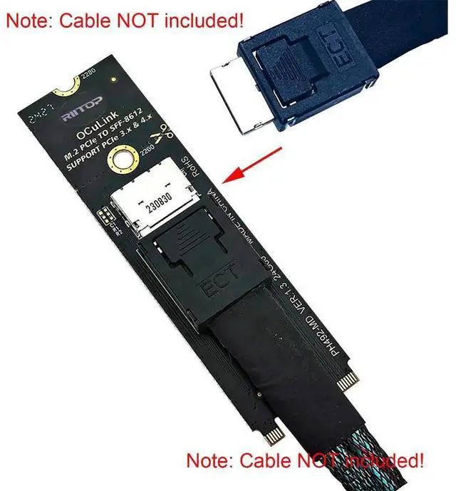 Alt view image 5 of 7 - AJMRTC M.2 NVMe PCIe 4.0 x4 to OCuLink SFF-8611 4i Adapter, NVMe to SFF-8612 Converter Card, Forward Insert Design, Full Bandwidth for External eGPU & High Speed NVMe SSD Expansion
