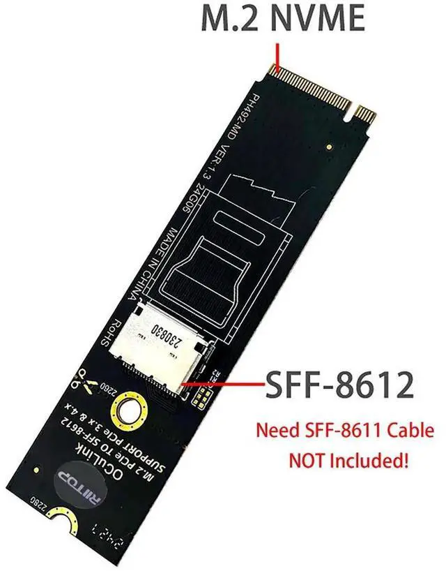 Alt view image 2 of 7 - AJMRTC M.2 NVMe PCIe 4.0 x4 to OCuLink SFF-8611 4i Adapter, NVMe to SFF-8612 Converter Card, Forward Insert Design, Full Bandwidth for External eGPU & High Speed NVMe SSD Expansion