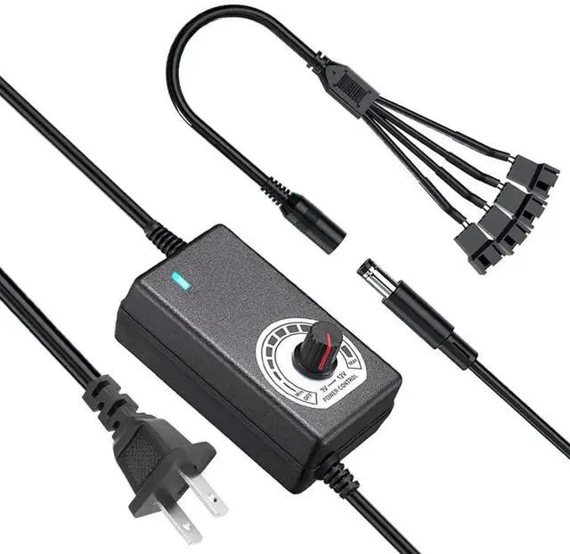 Main image of AJMRTC 36W 3-12V 3A PC Fan Speed Controller Power Supply, 100-240V AC-DC Variable Adapter 4 Channel Fan Control, DC to 4 Way 3Pin 4Pin Fan Splitter Cable for PC Case Cooling Fans Radiator