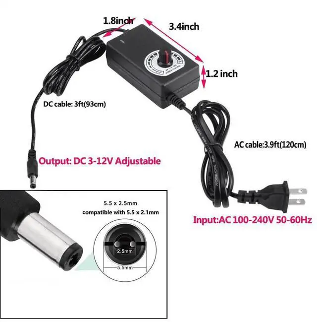 Alt view image 5 of 6 - AJMRTC 36W 3-12V 3A PC Fan Speed Controller Power Supply, 100-240V AC-DC Variable Adapter 4 Channel Fan Control, DC to 4 Way 3Pin 4Pin Fan Splitter Cable for PC Case Cooling Fans Radiator
