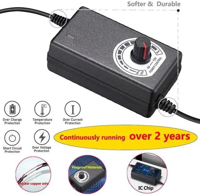 Alt view image 2 of 6 - AJMRTC 36W 3-12V 3A PC Fan Speed Controller Power Supply, 100-240V AC-DC Variable Adapter 4 Channel Fan Control, DC to 4 Way 3Pin 4Pin Fan Splitter Cable for PC Case Cooling Fans Radiator