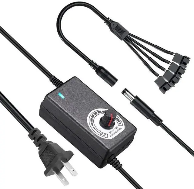 Alt view image 6 of 6 - AJMRTC 36W 3-12V 3A PC Fan Speed Controller Power Supply, 100-240V AC-DC Variable Adapter 4 Channel Fan Control, DC to 4 Way 3Pin 4Pin Fan Splitter Cable for PC Case Cooling Fans Radiator