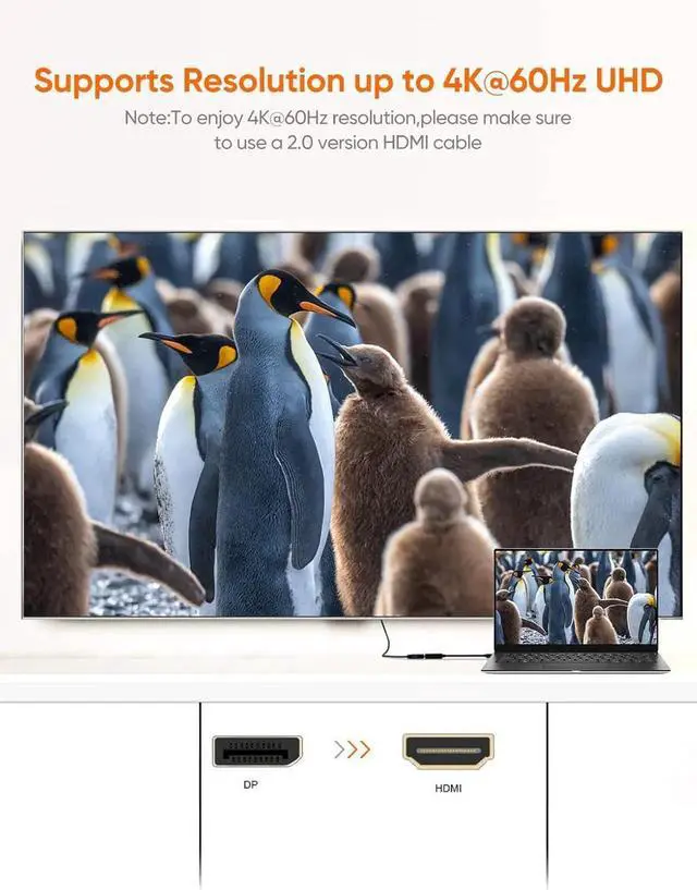 Alt view image 5 of 7 - DisplayPort to HDMI Adapter 4K 60Hz UHD 15CM, DP 1.2 HDMI Audio Converter, Multi Monitor Eyefinity Supported, HDCP Compatible for Laptop GPU Gaming Card Desktop Monitor, DP-HDMI Adaptor