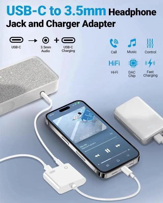 Alt view image 3 of 7 - AJMRTC 2Pack USB C to 3.5mm Headphone Jack Charging Adapter, 2-in-1 Type C Audio Splitter Aux Dongle for iPhone 15/16/17 Pro Max, iPad, Samsung, Pixel USB-C Phones & Tablets