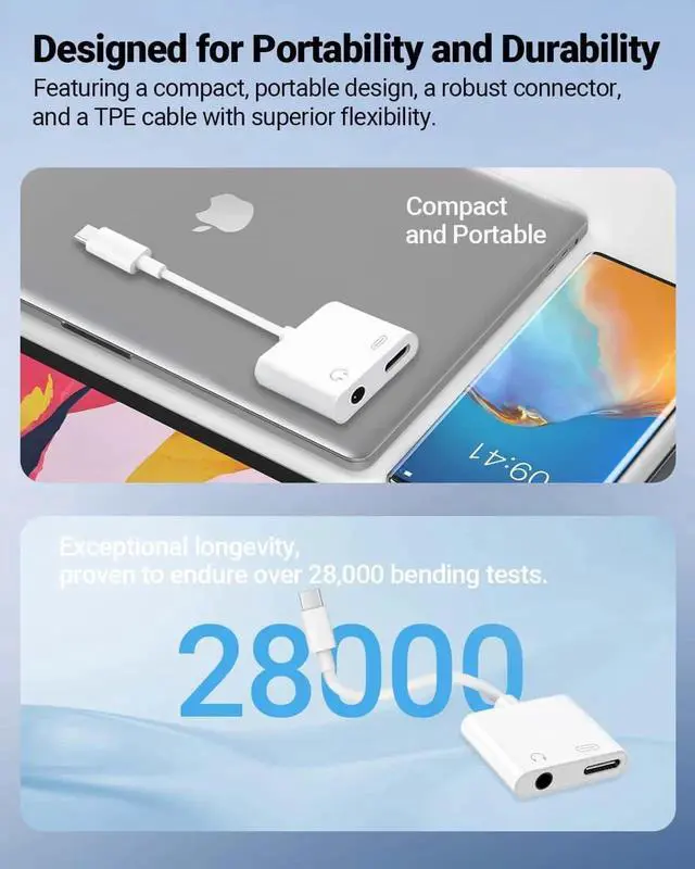 Alt view image 7 of 7 - AJMRTC 2Pack USB C to 3.5mm Headphone Jack Charging Adapter, 2-in-1 Type C Audio Splitter Aux Dongle for iPhone 15/16/17 Pro Max, iPad, Samsung, Pixel USB-C Phones & Tablets
