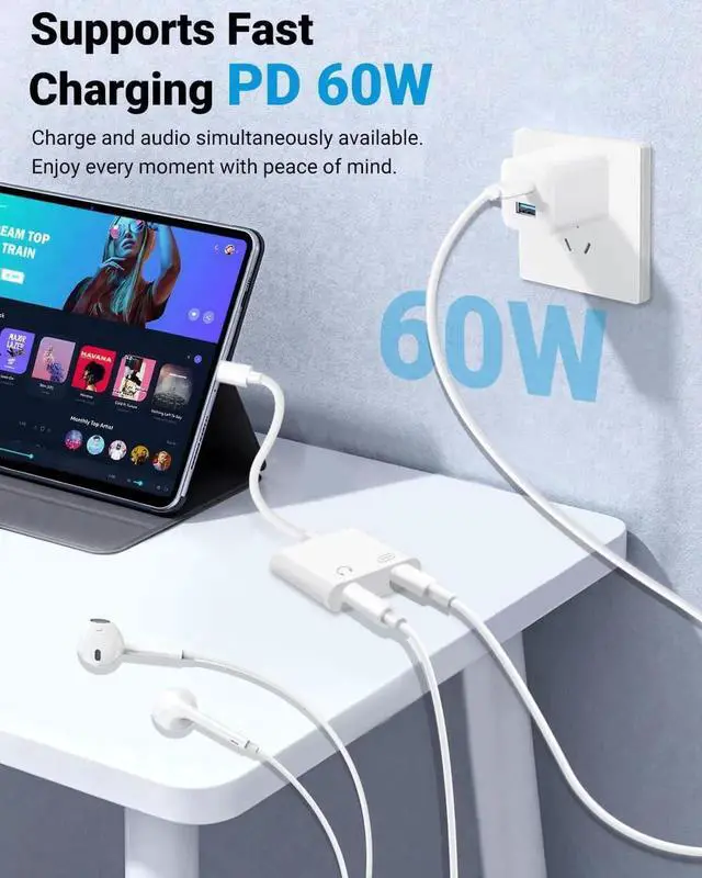 Alt view image 2 of 7 - AJMRTC 2Pack USB C to 3.5mm Headphone Jack Charging Adapter, 2-in-1 Type C Audio Splitter Aux Dongle for iPhone 15/16/17 Pro Max, iPad, Samsung, Pixel USB-C Phones & Tablets