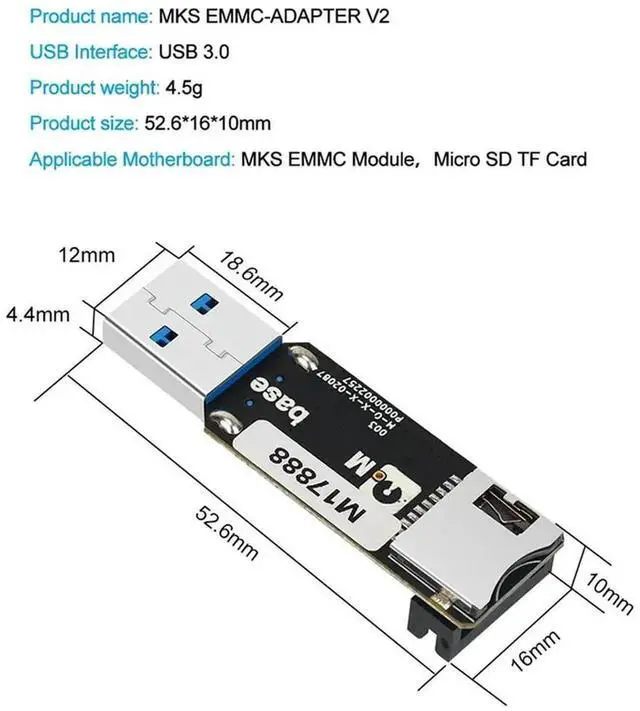 Alt view image 2 of 5 - AJMRTC USB 3.0 Card Reader, High Speed EMMC Module Programmer for 3D Printer MKS Pi SKIPR Mainboard, Supports EMMC Flash TF Micro SD Card Read & Write