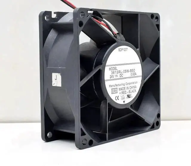 Alt view image 4 of 5 - 3615RL-05W-B50 DC24V Cooling Fan, 90x90x38mm 9CM 2-Wire 0.93A 22.32W Ball Bearing Axial Fan, High Speed Replacement Inverter Industrial Cabinet Cooling Fan
