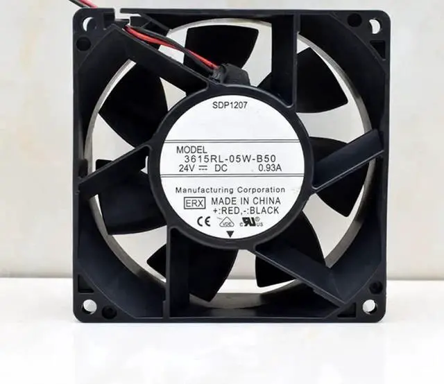 Main image of 3615RL-05W-B50 DC24V Cooling Fan, 90x90x38mm 9CM 2-Wire 0.93A 22.32W Ball Bearing Axial Fan, High Speed Replacement Inverter Industrial Cabinet Cooling Fan