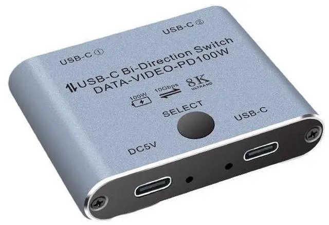 Main image of AJMRTC 2 Port Bi-Directional USB3.1 Gen2 USB-C KVM Switch 2 In 1 Out, TB3 Compatible Type-C Selector, 8K@60Hz Video 10Gbps Data 100W PD Charging, Share Monitor KB Mouse for Dual Mac Windows Laptops