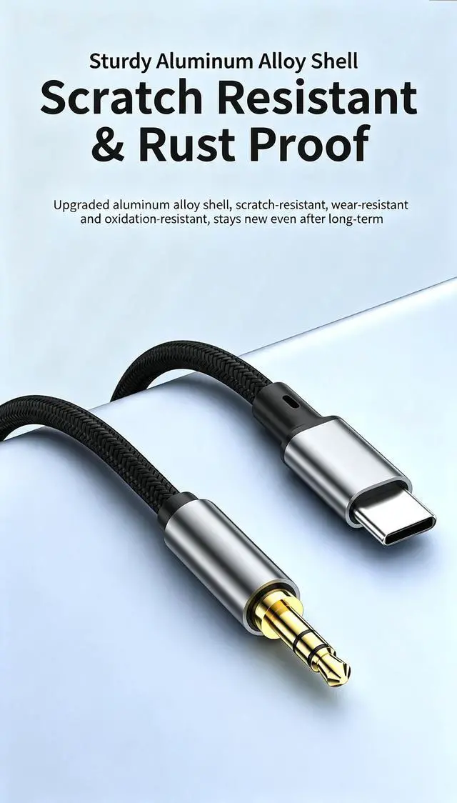 Alt view image 7 of 7 - AJMRTC Braided USB-C to 3.5mm AUX Audio Cable 0.5M (1.64FT), Male to Male Hi-Fi Stereo Aux Cord Noise Isolation, Compatible with iPhone15/16 Samsung Phone Laptop PC Car Stereo Sound Box Headphone Amp