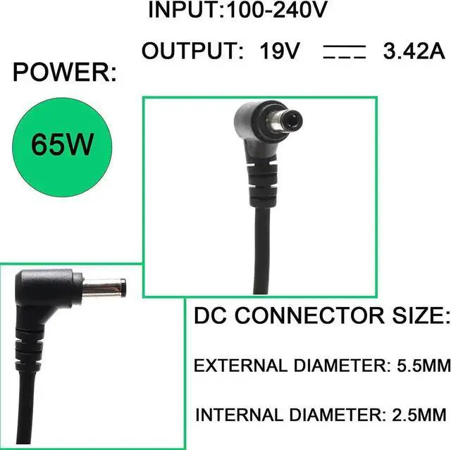 Alt view image 6 of 7 - 65W 19V 3.42A Laptop AC Power Adapter Charger Replacement for ASUS X550C X551M X555L F555L, Fit ADP-65DW B EXA0703YH PA-1650-78 EXA1208UH AD887320 ADP-65AW Power Supply Cord