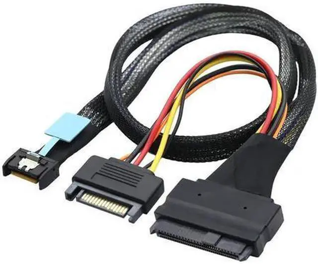 Alt view image 2 of 4 - AJMRTC PCIe Gen5 MCIO SFF-8654 4I to SFF-8639 U.2 NVMe SSD 50CM Cable with 15Pin SATA Power, SlimSAS High Speed Storage Wire for Enterprise RAID Card, Data Center Hot Swap Hard Drive Backplane