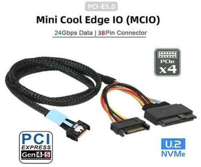 Main image of AJMRTC PCIe Gen5 MCIO SFF-8654 4I to SFF-8639 U.2 NVMe SSD 50CM Cable with 15Pin SATA Power, SlimSAS High Speed Storage Wire for Enterprise RAID Card, Data Center Hot Swap Hard Drive Backplane