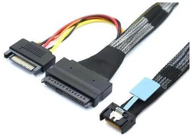 Alt view image 3 of 5 - AJMRTC PCIe Gen5 MCIO SFF-8654 4I to SFF-8639 U.2 NVMe SSD 100CM Cable with 15Pin SATA Power, SlimSAS High Speed Storage Wire for Enterprise RAID Card, Data Center Hot Swap Hard Drive Backplane