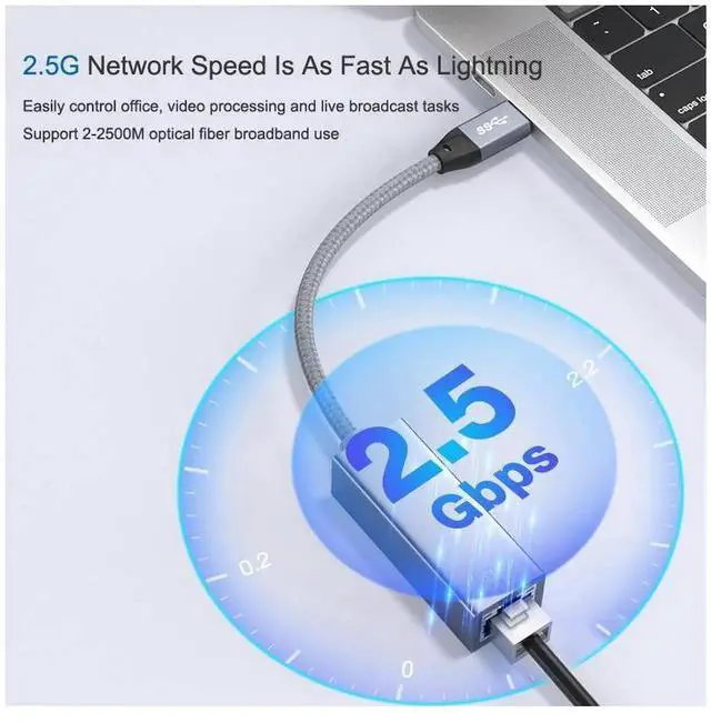 Alt view image 5 of 7 - AJMRTC USB 3.0 to 2.5G Ethernet Adapter RTL8156 Chipset, 2500Mbps RJ45 LAN Wired Network Converter, External USB Gigabit Ethernet Dongle Compatible with Windows 7/8/10/11, MacBook Laptop Desktop