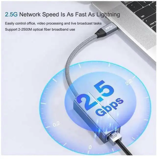 Alt view image 5 of 7 - USB-C to 2.5G Ethernet Adapter RTL8156 Chipset, 2500Mbps RJ45 Wired LAN Network Converter, Plug & Play Type-C Gigabit Ethernet Dongle Compatible with Windows 7/8/10/11, MacBook, Laptops & Desktops